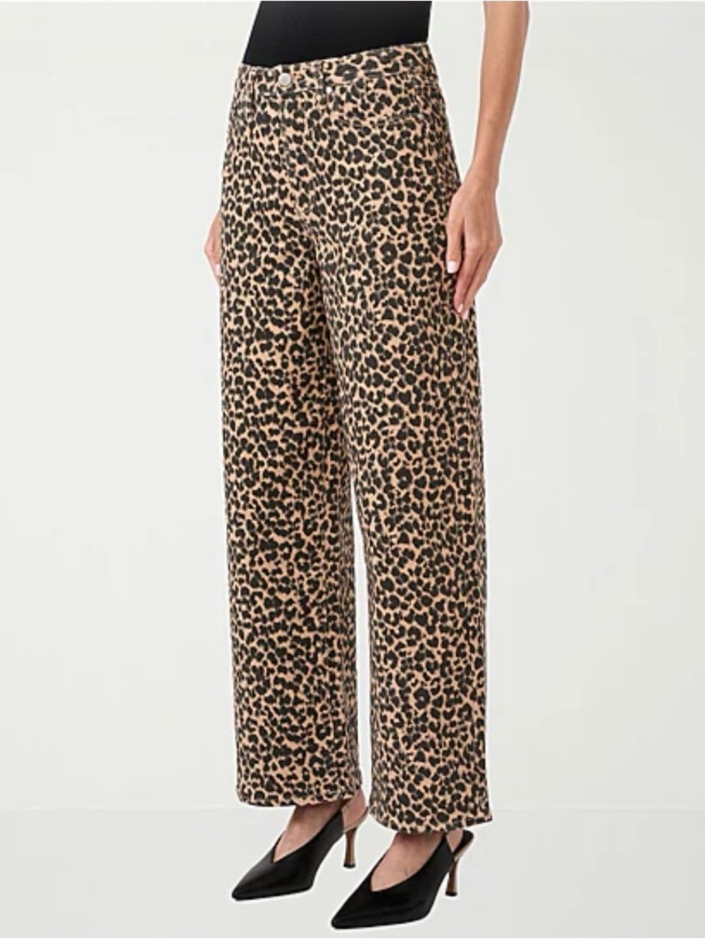 Rebecca Minkoff Leopard Print High Rise Wide-Leg Jeans Beige/Black NWT 12 - Picture 4 of 11